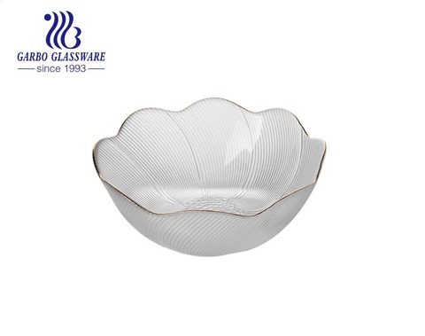 Handmade high-quality gift golden rim bloom flower shape design glass bowl for candy dessert