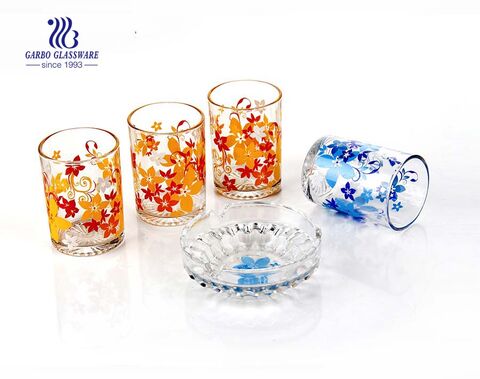 Wholesale table customized printing 9pcs glass water drinking cup glass ashtray for home hotel use