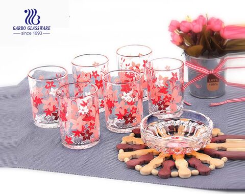 Wholesale table customized printing 9pcs glass water drinking cup glass ashtray for home hotel use