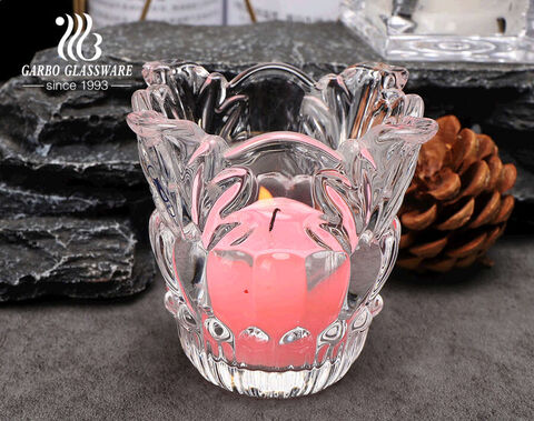 Creative lotus flower shape glass candle holds with gold ion plated color