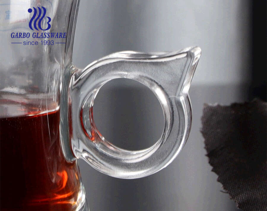 Turkish style glass tea cup with handle hot selling shape glass tea mug