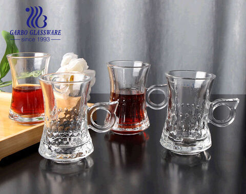 Xícara de chá de vidro estilo turco com alça caneca de chá de vidro em forma de venda imperdível