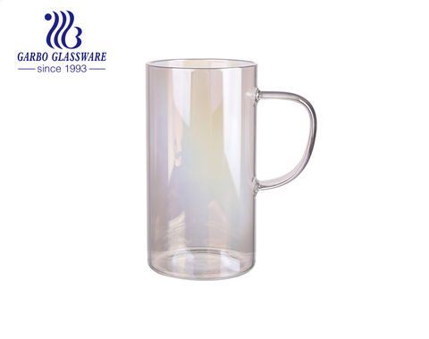 Tasse en verre colorée avec poignées placage ionique couleurs arc-en-ciel borosilicate tasse à café en verre à simple paroi