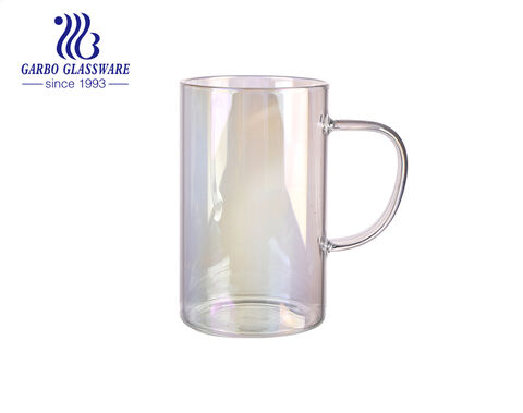 Tasse en verre colorée avec poignées placage ionique couleurs arc-en-ciel borosilicate tasse à café en verre à simple paroi