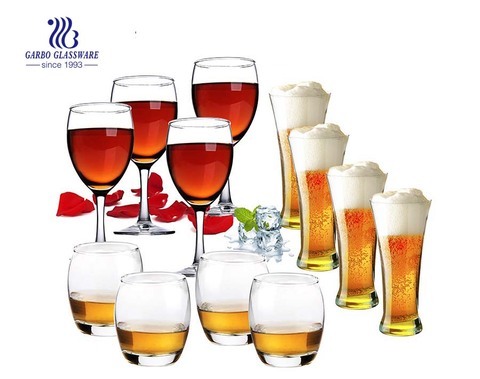 Factory wholesale 12pcs high-white machine-blown glass drinking cup beer glass goblets for home hotel use 