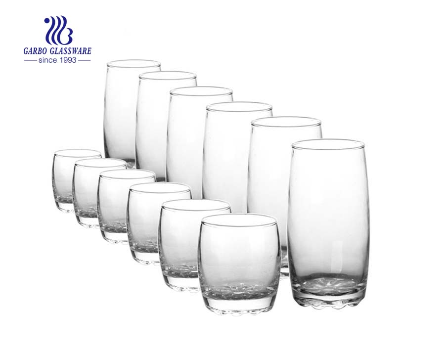 Factory wholesale 12pcs high-white machine-blown glass drinking cup beer glass goblets for home hotel use 