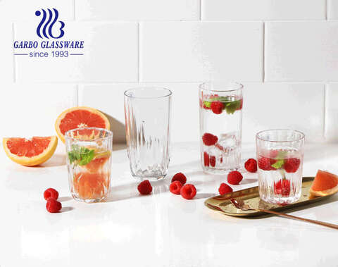 Фабрика стеклянной посуды в наличии, короткие и высокие полосатые стеклянные стаканы для сока на 8 унций и 11 унций