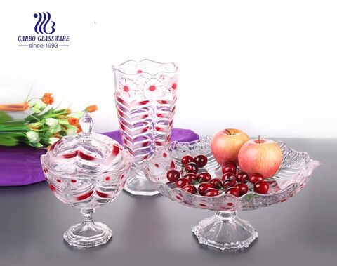Usine en gros 3 pièces coffret cadeau pack haute-blanc collier série pot de bonbons en verre bol de fruits vase à fleur pour la décoration intérieure