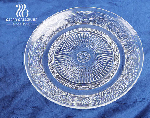 Garbo Manufacturer 11.5 Inch Glass Plate Clear With Engraved Pattern For Salad Fruit Service