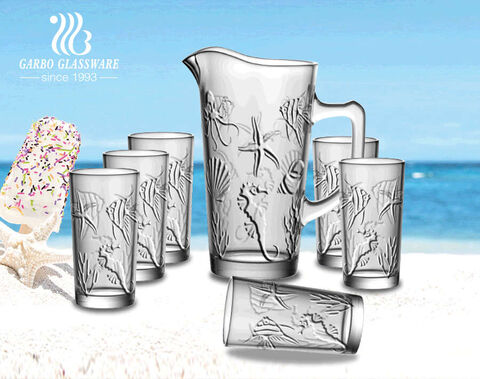 2021 Garbo Creative New Coconut Design 7pcs Glass Pitcher Set with 6 Cups for Cold Water Juice Beer Drinking 