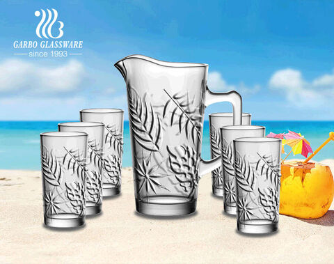 2021 Garbo Creative New Coconut Design 7pcs Glass Pitcher Set with 6 Cups for Cold Water Juice Beer Drinking 