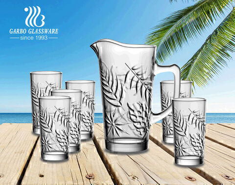 2021 Garbo Creative New Coconut Design 7pcs Glass Pitcher Set with 6 Cups for Cold Water Juice Beer Drinking 