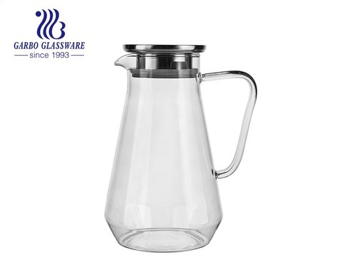 Pichet en verre borosilicaté fait à la main de 1.5 litre 52 oz avec couvercle Carafe à eau en verre résistant à la chaleur avec poignée