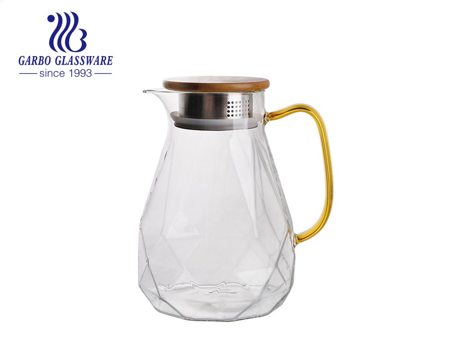 1.5 Liter 52oz Hand made Borosilicate Glass Pitcher with Lid Heat Resistant Glass Water Carafe with Handle