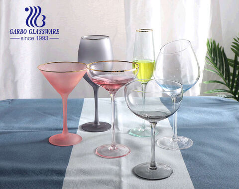 300ml high quality pink color frosted glass stemware for martini drinking 