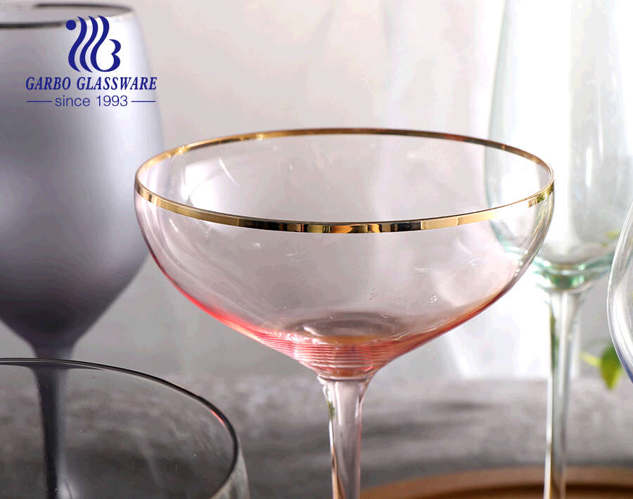 300ml high quality pink color frosted glass stemware for martini drinking 