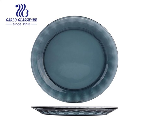 new design blue solid color glass plates for home restaurant tableware dinner dishes 