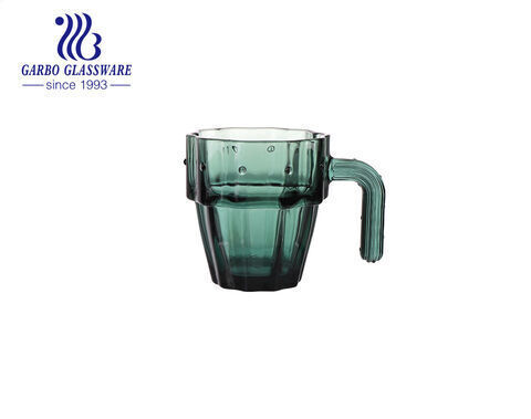 無地のサボテンデザインガラス茶マグ食品安全な緑色のガラス茶碗