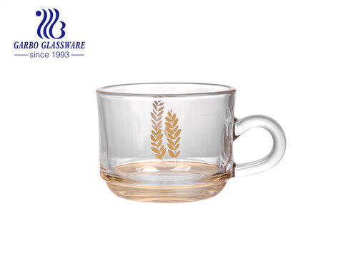 180ml gold glass coffee cup with handle electroplated glass cups with customized gold designs