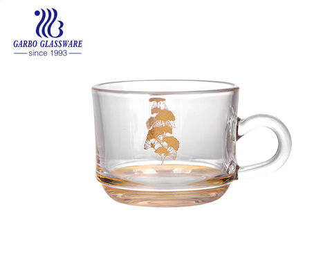 180ml gold glass coffee cup with handle electroplated glass cups with customized gold designs