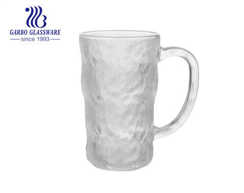 Unique shape design beer glass cup with handle 330ml high quality clear glass beer mug