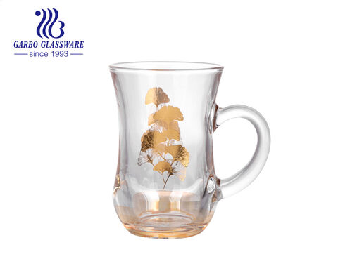 Turkish style gold color glass tea cup customized decal printing glass tea cup for Middle East countries 