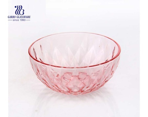 Изготовленная машинным способом оптовая дешевая чаша из цветного стекла розового цвета с выгравированным рисунком для салата на домашней кухне