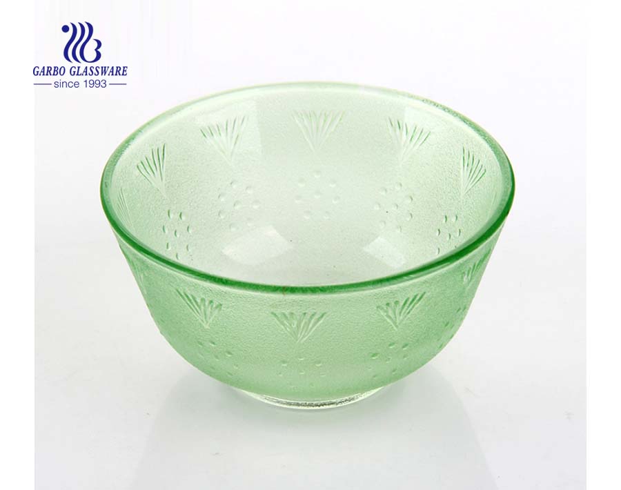 Machine-made wholesale cheap pink spraying colored glass bowl with engraved design for salad home kitchen use