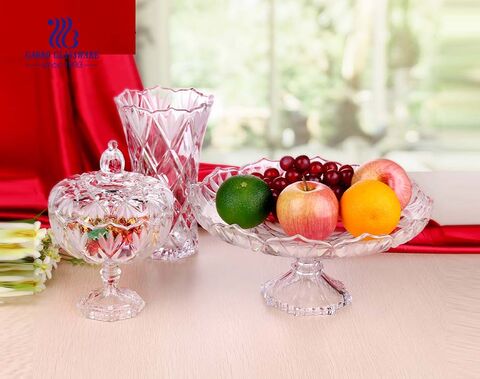 High-white Home Decor Gift Glass Candy Pot Fruit Plate Vase Party with Purple Pattern for Wedding Party