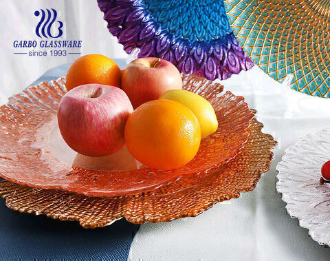 vente en gros arbre-texture or / argent jante décorative chargeur de verre gâteau assiettes de fruits ensembles vaisselle pour la fête