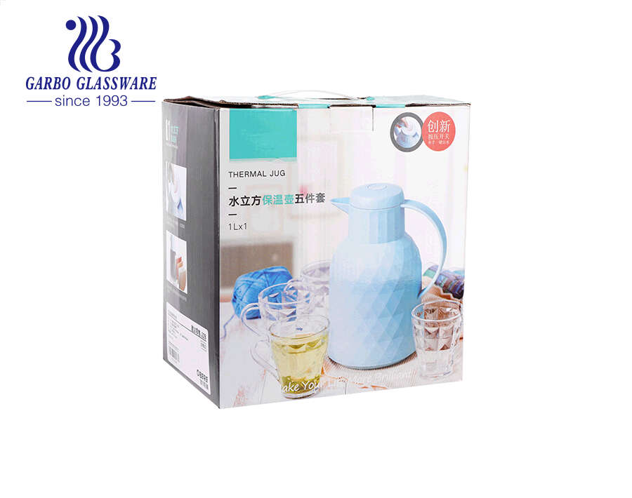 مجموعة شرب الماء الزجاجي لإبريق الماء الساخن الحراري مع 4 أكواب شاي زجاجية