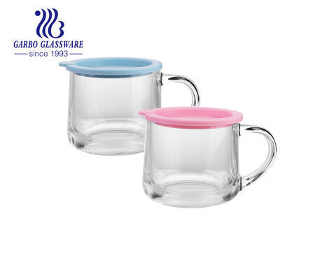 350ml 2 pieces set glass cups with colored lids for milk glass mugs for breakfast 