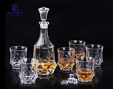 High-white 7pcs long glass wine whisky drinking bottle set decanter set with cups for home decor