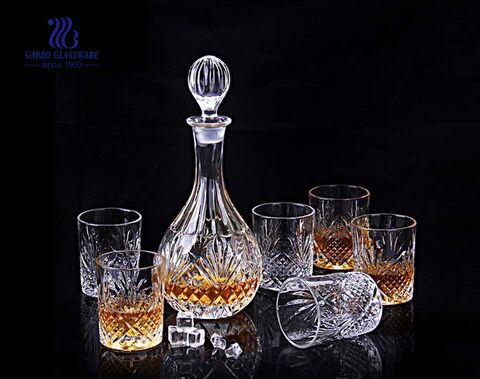 High-white 7pcs long glass wine whisky drinking bottle set decanter set with cups for home decor