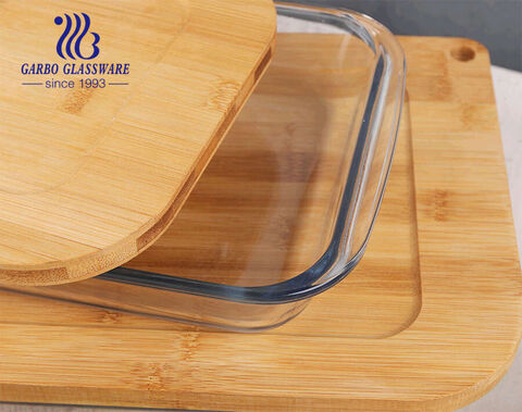 Rectangle Borosilicate baking bowls  glass pans 4pcs set 1000ml 800ml 2200ml  3000ml storage pan with bamboo lid cutting board 