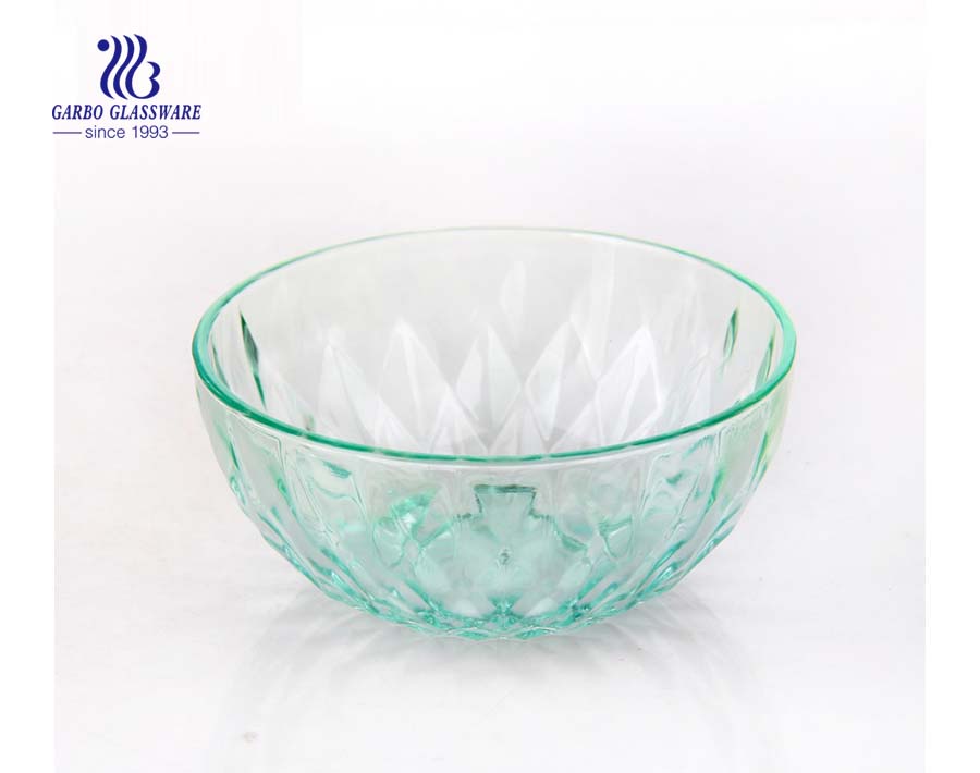 Machine-made customized spraying colored glass apple salad fruit bowl with flower edge for home table use