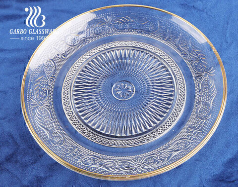 Assiettes de Présentation en Verre Grande Assiette de Service avec Bordure  en Or, Assiette à Dîner 26cm Diamètre Extérieur pour Mariages Réceptions