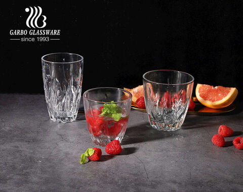 China glassware factory brand in stock glass tumbler with leaf embossing
