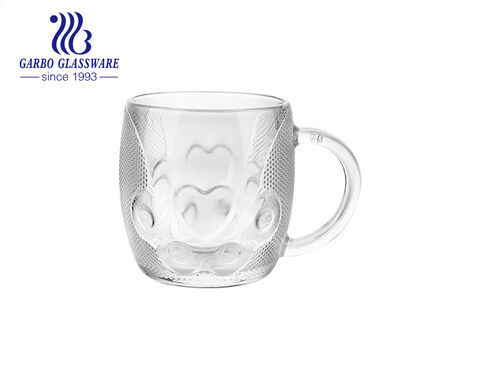 290ml Garbo Stock Clear Glass Beer Mug Nice Glass Water Tea Cup with Cat Foot Pattern Design 