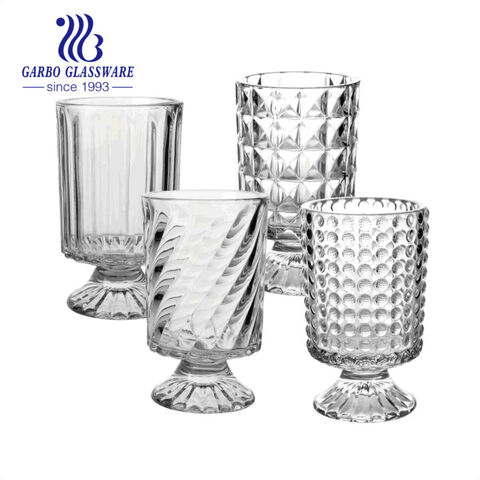 الصين مصنع سعر البيع المباشر إناء زجاجي شفاف مع تصميم منقوش الماس للبيع بالجملة