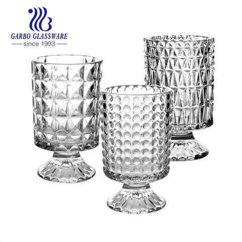 Vase en verre transparent de prix de vente directe d'usine de la Chine avec la conception en relief de diamant pour la vente en gros