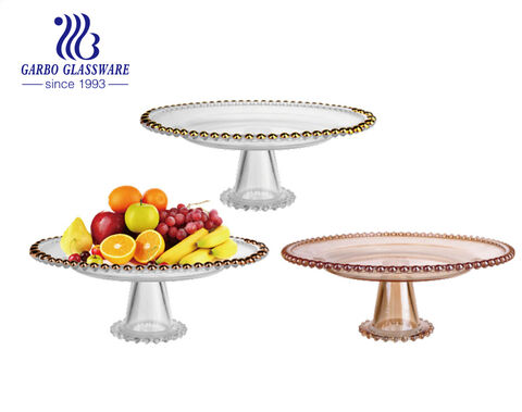 Customized Design Available Competitive Price Super Quality Glass Fruit Plate with High Stem Small MOQ