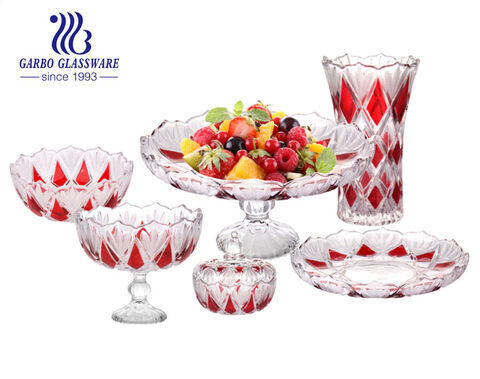 フロアトップガラス花瓶赤い色新しい高品質のエンボスデザインガラスフラワーホルダー高さ9.3インチのガラスホルダー家の装飾