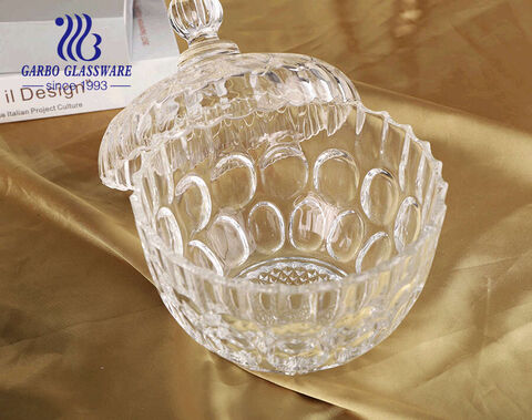 4.2 inches Glass Candy Jar with Lid Crystal Clear Rain Dot Candy Holder Covered Storage Jar for Snacks