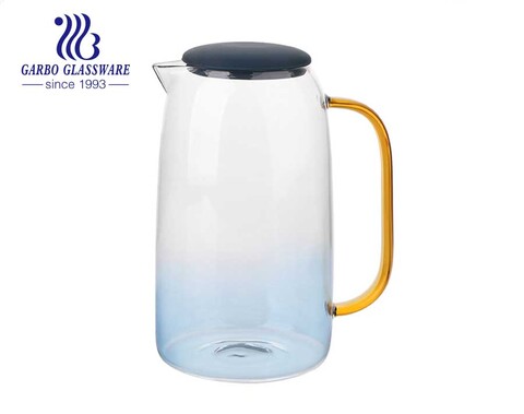 1200ml Bottom Spray Gradient Blue Glass Water Jug Easy Clean Heat Resistant Borosilicate Glass Pitcher With Handle