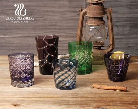 High end multi colors handmade coating embossed glass cups