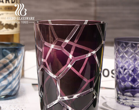 High end multi colors handmade coating embossed glass cups