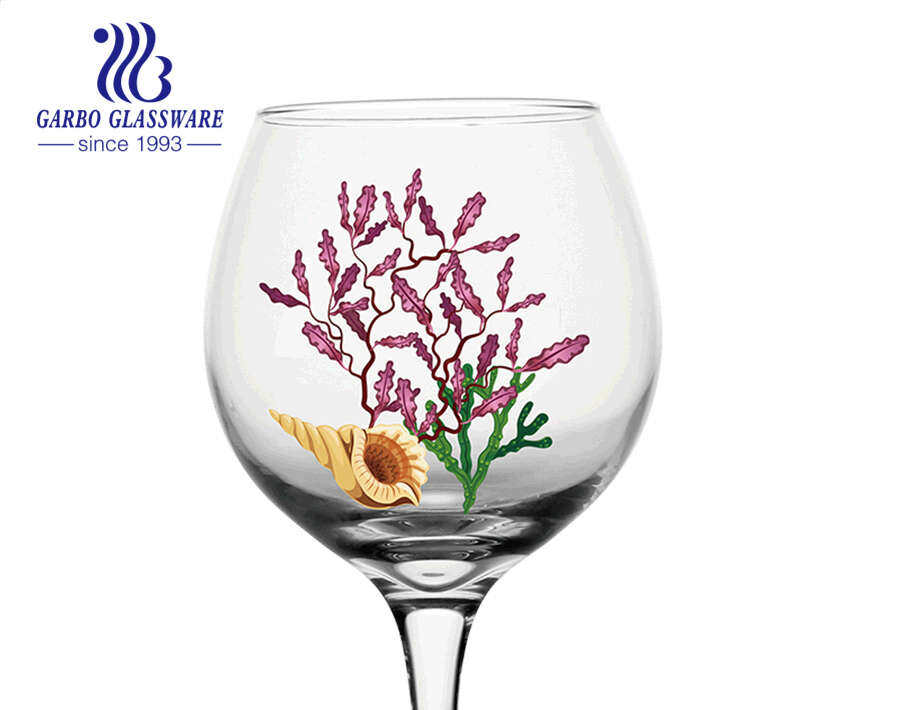 Luxury Popular Red Wine Glass Goblet Cup Stemmed  With Ocean Series Pattern
