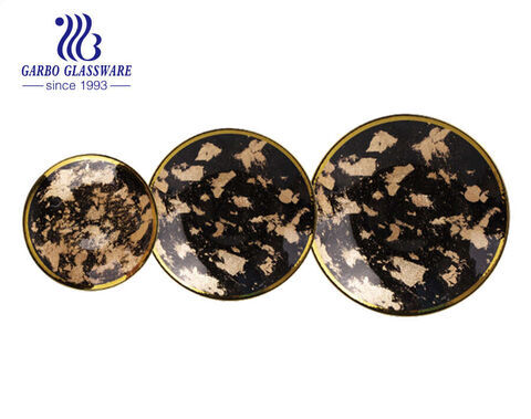 11-дюймовые стеклянные тарелки с золотым ободком и дизайном облаков из черного мрамора для свадебной вечеринки