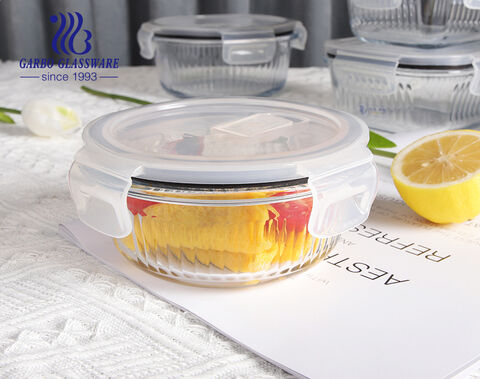 520ml clear square glass food container with lid round rectangle shapes sealed glass lunch box for keeping fresh 